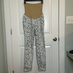 Motherhood Maternity Jeans Floral Skinny Stretch White Blue Women's Small 4 6